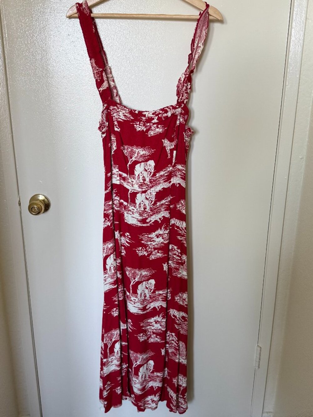 Reformation Arielle Elephant Print Red Midi Dress US 6 - Picture 2 of 7